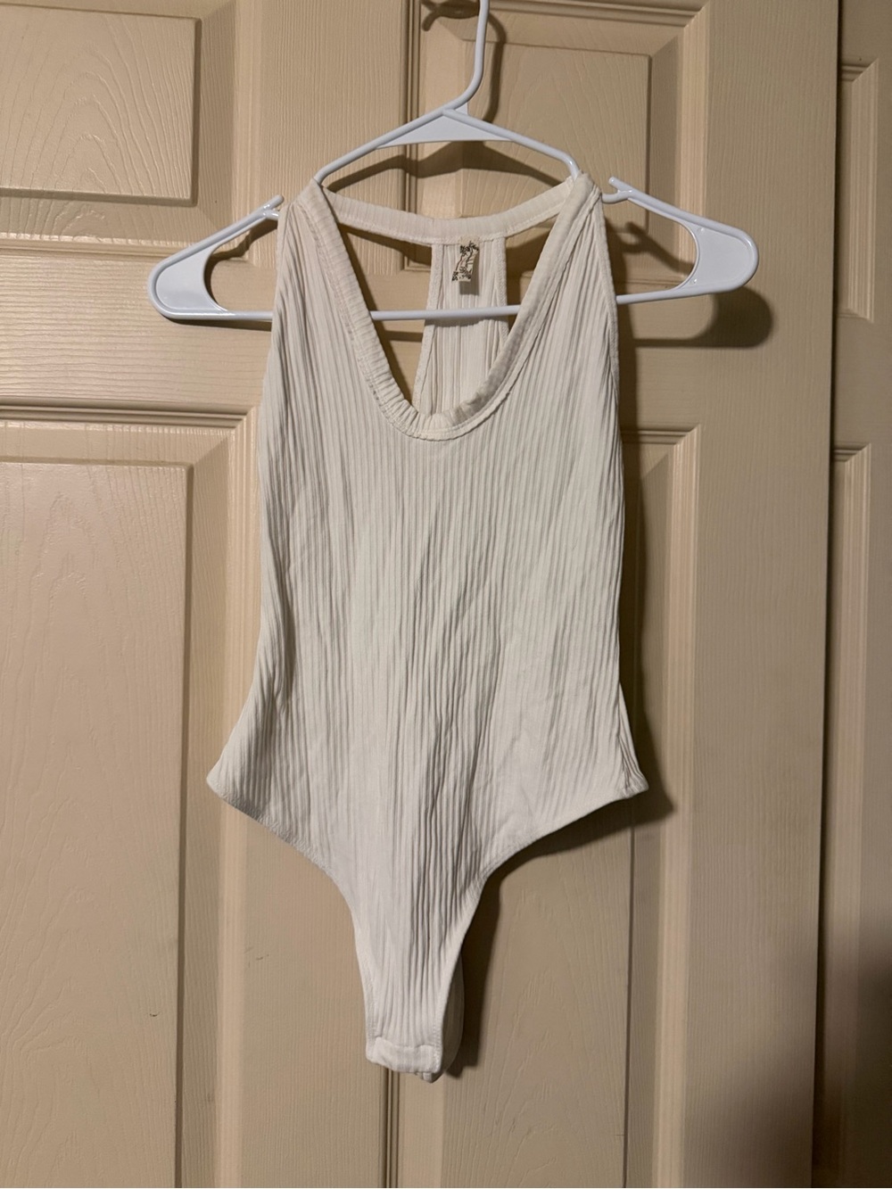 Free People Cream Ribbed One-Piece Bodysuit